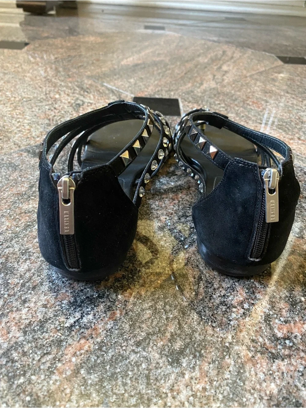 Le Silla Suede Black Studded Strappy Sandals